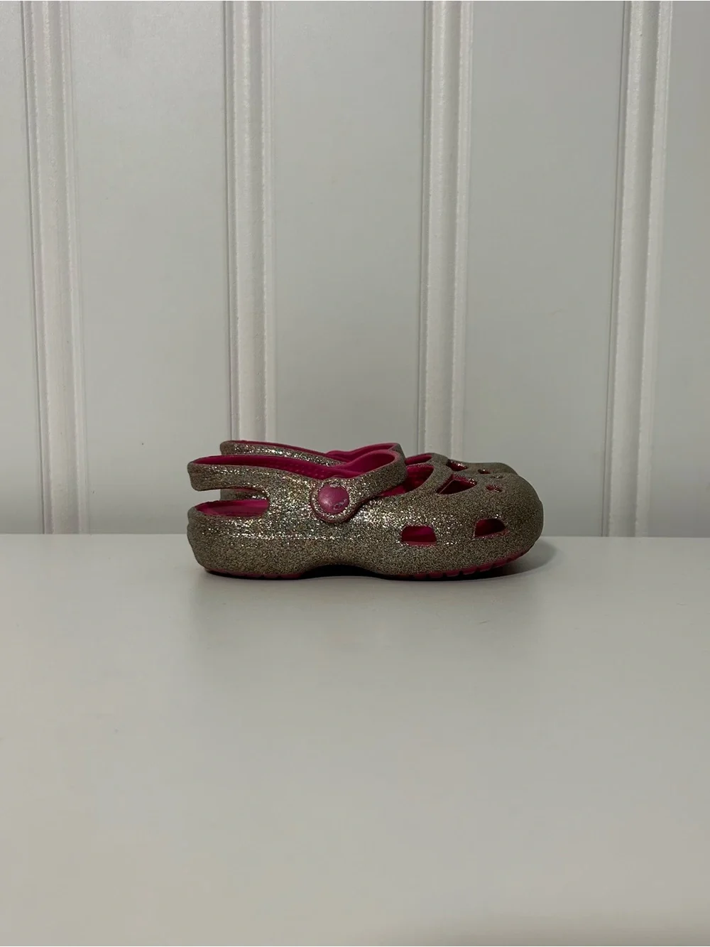 Crocs Maryjane Girls Glitter Clog Sandals - Pink & Gold